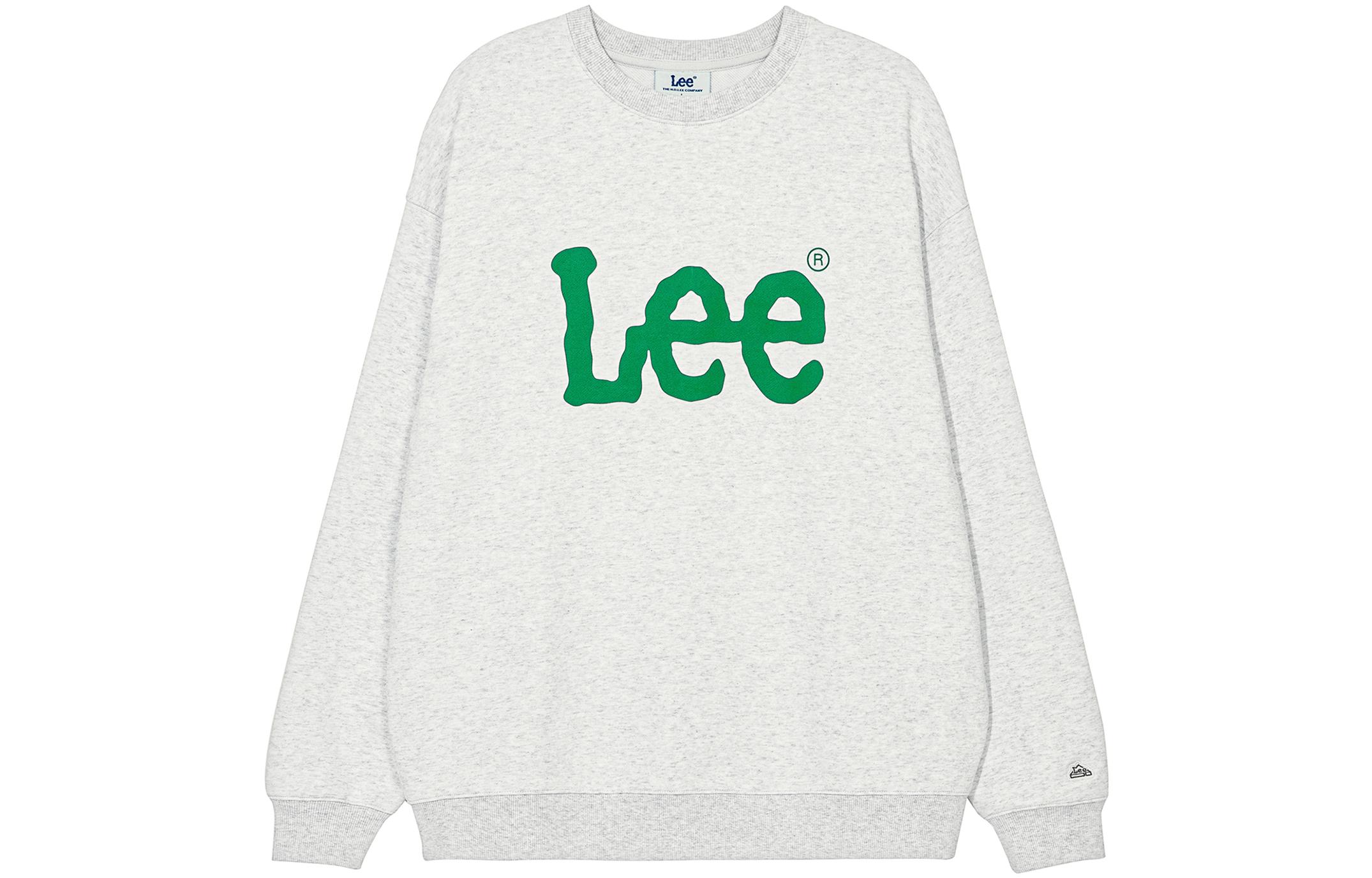 Lee Solid Color Crewneck Letter Print Pullover Sweatshirt Unisex Light Gray LE2203CR01LG