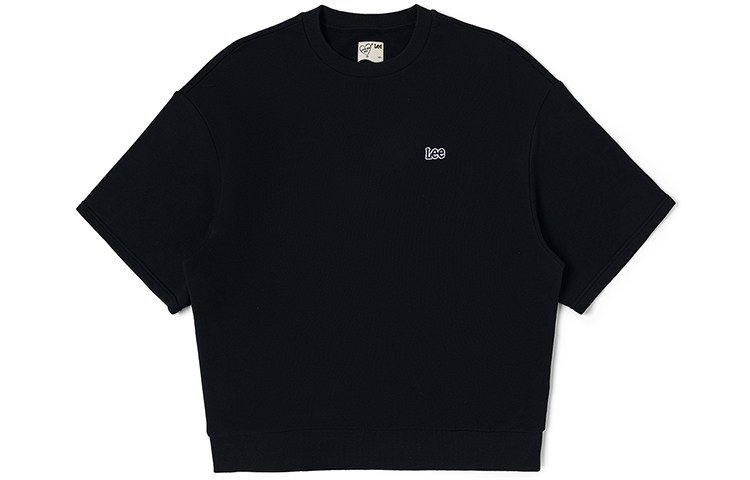 Lee Solid Logo Print Loose Crewneck Pullover Short-sleeve Sweatshirt Black (Men) LUT0051023RV00FK11000