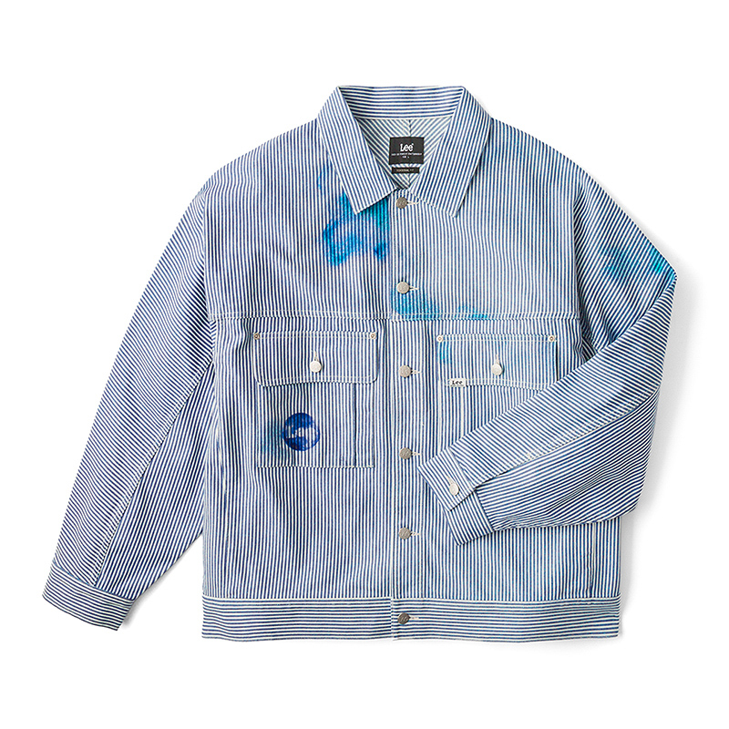 Lee SS24 Light Blue Ink Painting Long-Sleeve Jacket with Turn-Down Collar. LMT006912203424A05186