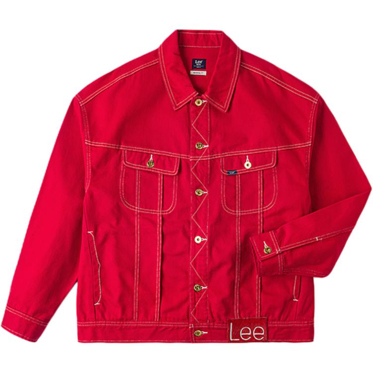 Lee SS24 Unisex Red Embroidered Loose Fit Jacket with Classic Collar. LUT007804200227A02842