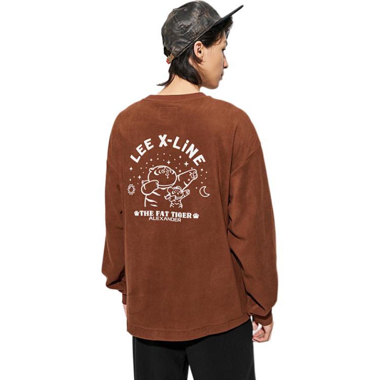 Lee X "I Am Not Fat Tiger" FW23 Relaxed Crewneck Fleece Sweatshirt Brown Unisex LUT007266204194A03039