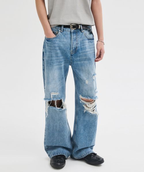Details for LEIRE Distressed Flare Denim Pants [Light Blue] L26SMPA02301