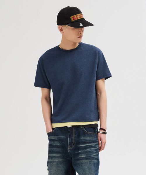 Lookbook LEIRE Essential Crop T-Shirt [Melange Blue] L25SMTS00302