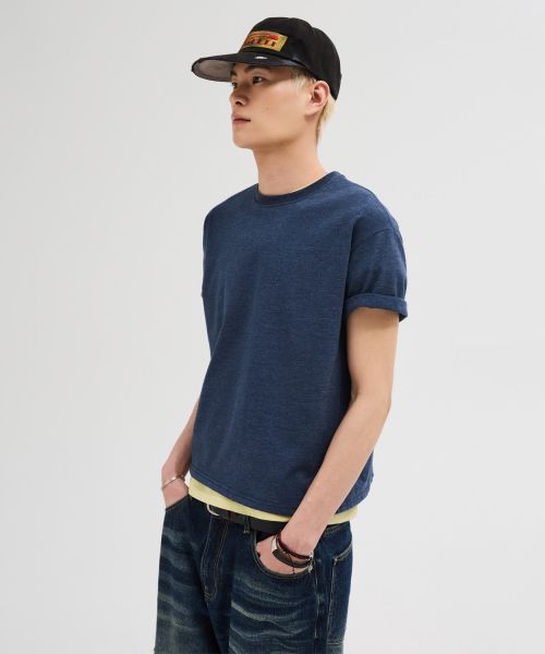 Shop LEIRE Essential Crop T-Shirt [Melange Blue] L25SMTS00302