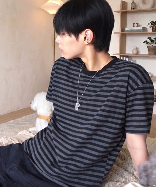 LEIRE Essential Stripe Crop T-Shirt [Charcoal ST] L25SMTS00311