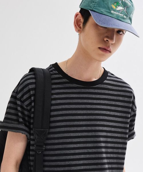 Shop LEIRE Essential Stripe Crop T-Shirt [Charcoal ST] L25SMTS00311