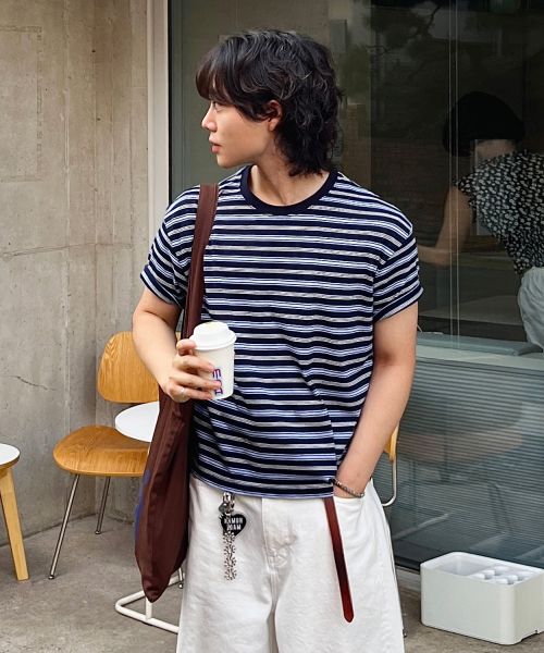 Order LEIRE Essential Stripe Crop T-Shirt [Multi Navy Stripe] L25SMTS00312