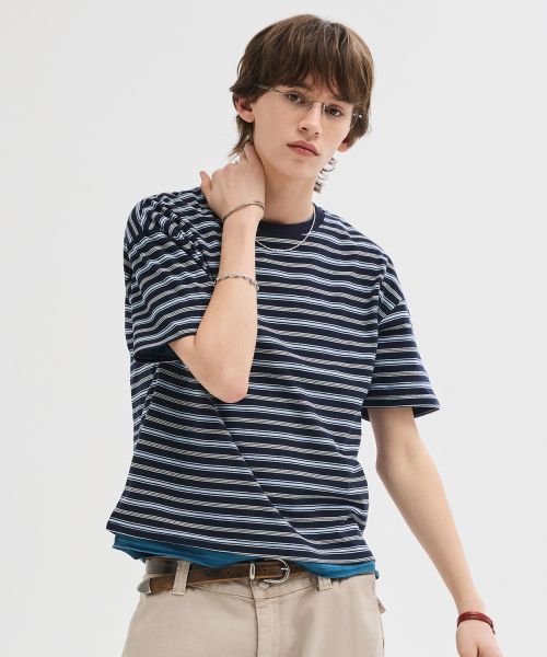 Lookbook LEIRE Essential Stripe Crop T-Shirt [Multi Navy Stripe] L25SMTS00312