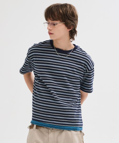 Shop LEIRE Essential Stripe Crop T-Shirt [Multi Navy Stripe] L25SMTS00312