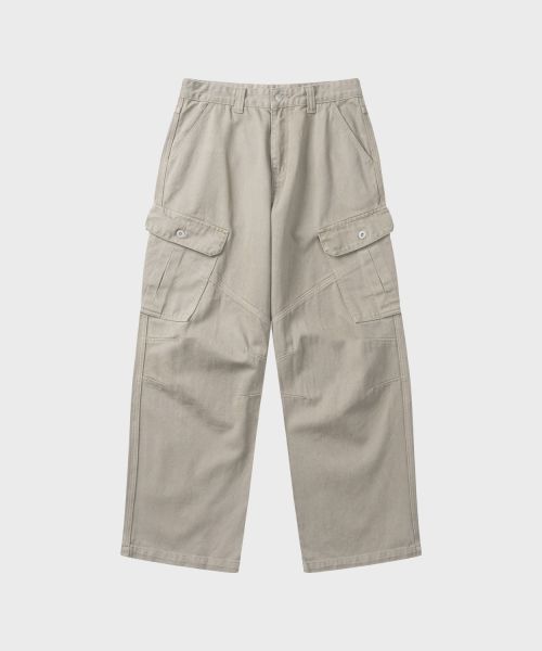 Shop LEIRE Garment Dye Curved Cargo Pants [Light Beige] L26SPPA01604