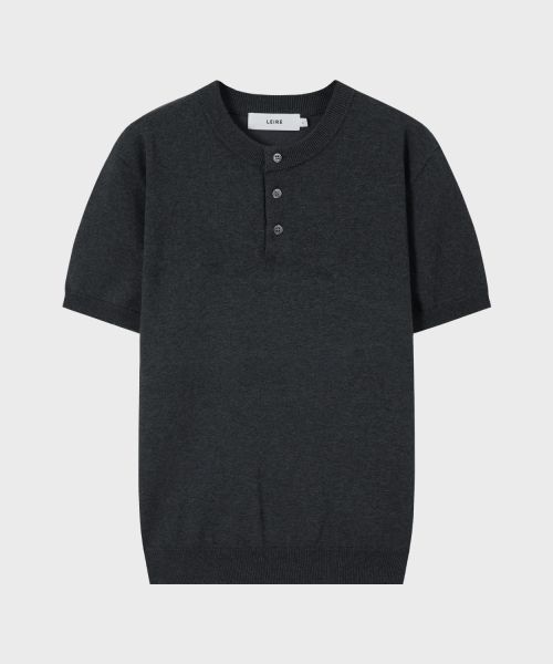 Order LEIRE Muscle Fit Henley Neck Short Sleeve Knit [Charcoal] L25SMKN00203