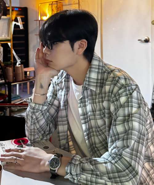 LEIRE Seersucker Summer Check Shirt [LE05 Gray] 24summershirts00205