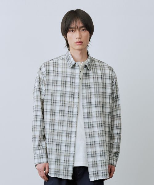 Shop LEIRE Seersucker Summer Check Shirt [LE05 Gray] 24summershirts00205