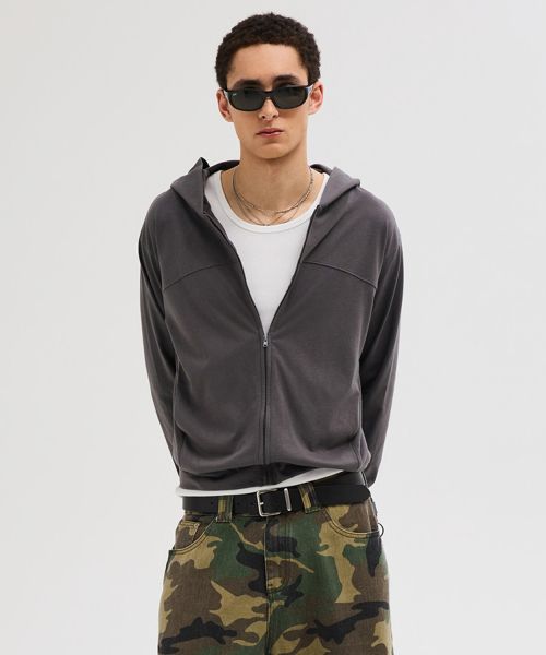 Details for LEIRE Slim Fit Hoodie Ringan dengan Resleting [Abu-abu Tua] L26SPOU00102