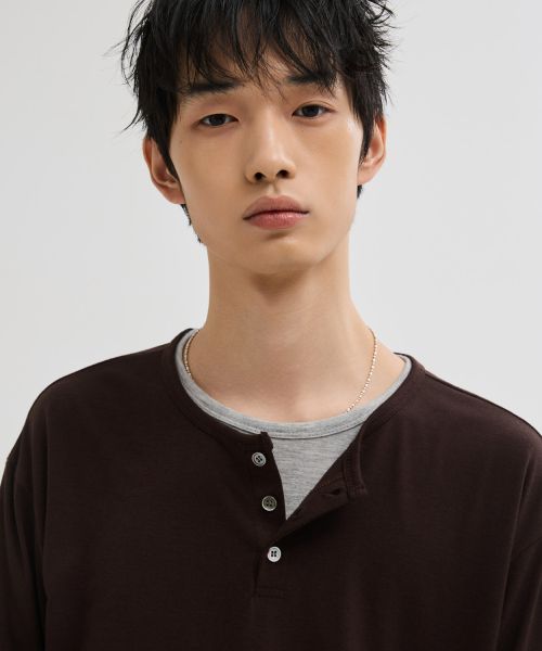 Purchase Leire Soft Henley Neck Long Sleeve T-Shirt [Brown] L26SPTS00704