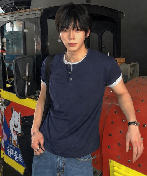 Leire Soft Henry Neck Short Sleeve T-Shirt [Deep Navy] L26SMTS036NA