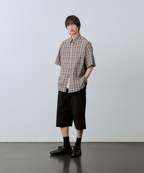 Details for LEIRE Wrinkle Seersucker Check Short Sleeve Shirt [Khaki] L25SMSH00202