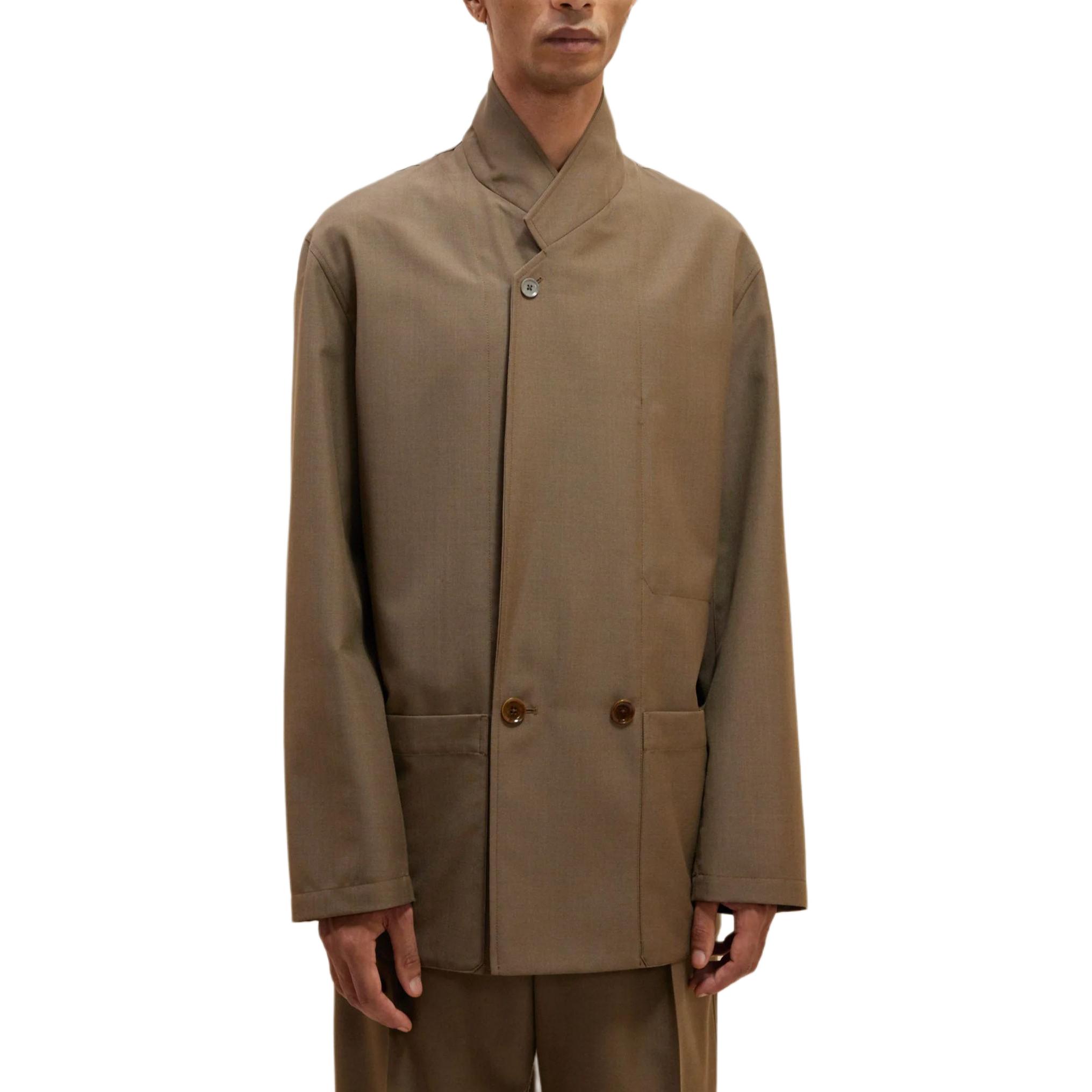 Shop Lemaire Jaket Kerja Hijau Zaitun Double Breasted JA1042LF414MU065