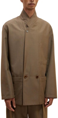 Lemaire Jaket Kerja Hijau Zaitun Double Breasted JA1042LF414MU065 Shop Lemaire Jaket Kerja Hijau Zaitun Double Breasted JA1042LF414MU065