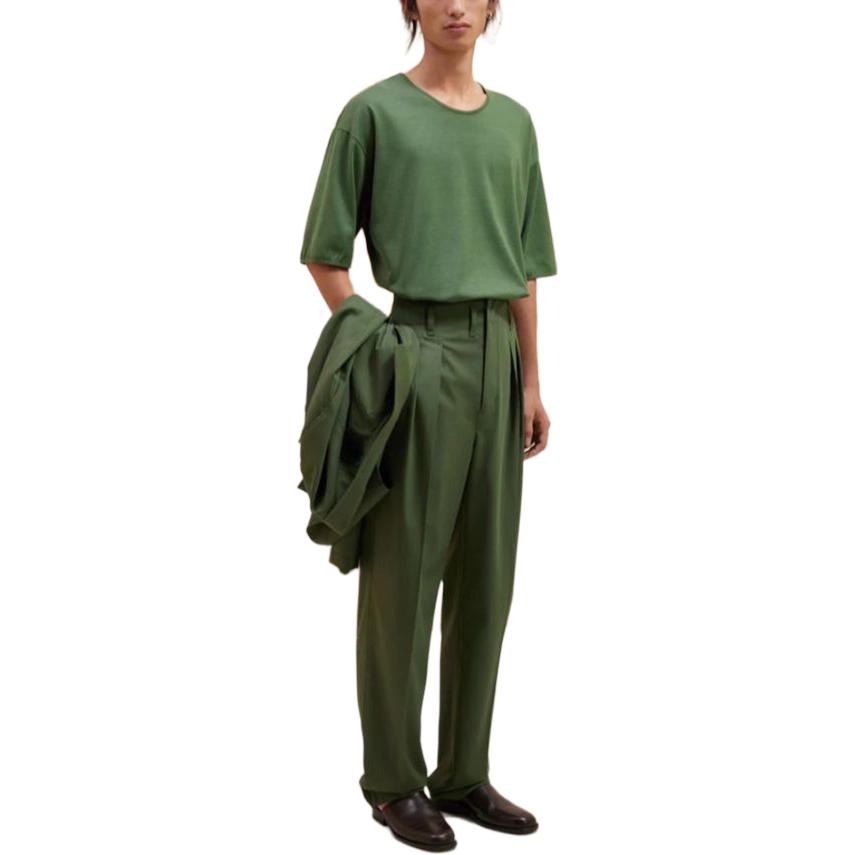 Lookbook Lemaire 寬鬆版型圓領短袖T恤 綠色。 TO1231LJ1018-GR627