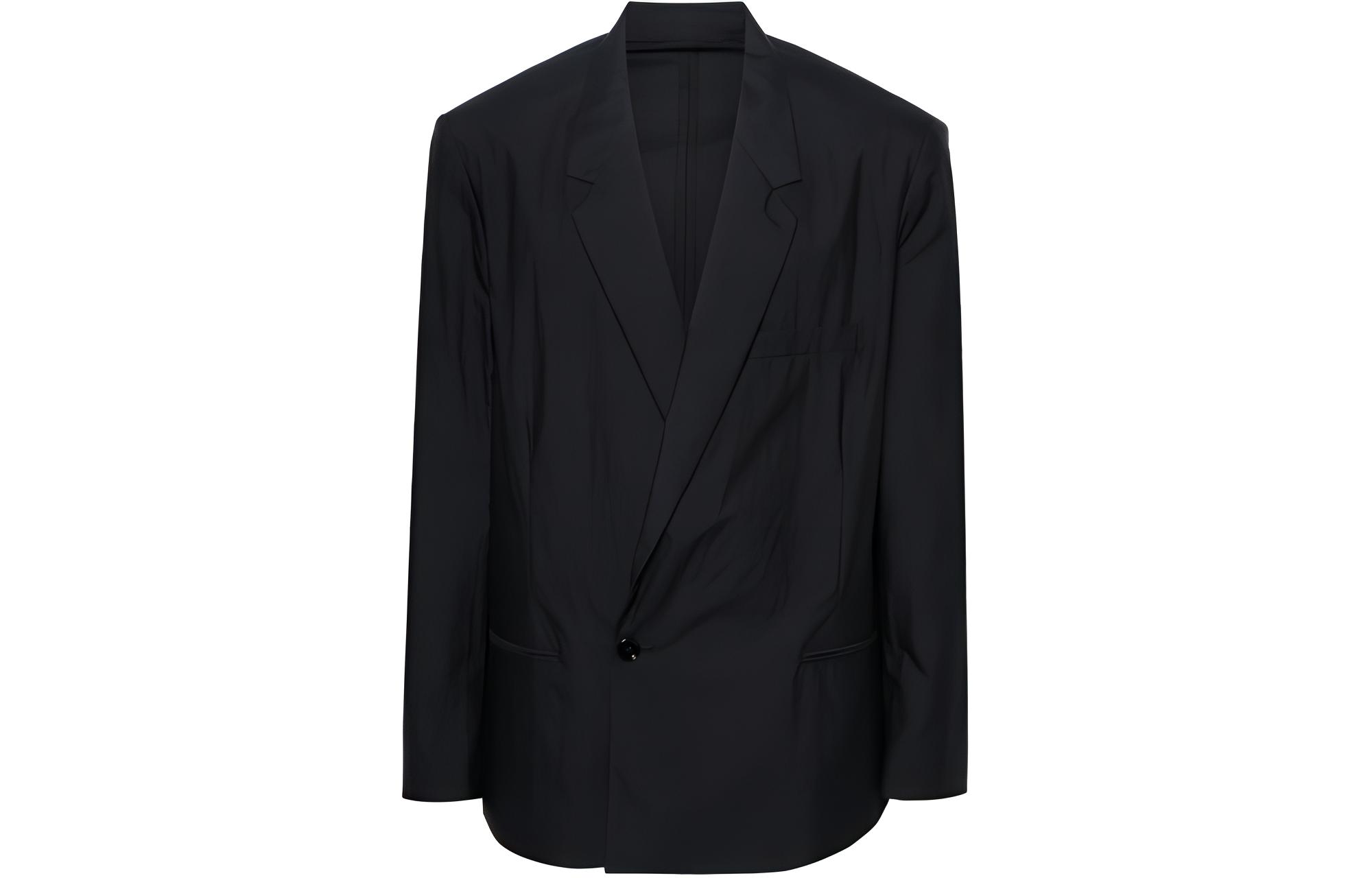 Lemaire Black Single Button Collared Long Sleeve Jacket JA1027LF1209BK999