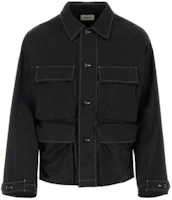 Lemaire Black Striped Colorblock Button-Up Jacket OW1059LF1234-BK999 Lemaire Black Striped Colorblock Button-Up Jacket OW1059LF1234-BK999