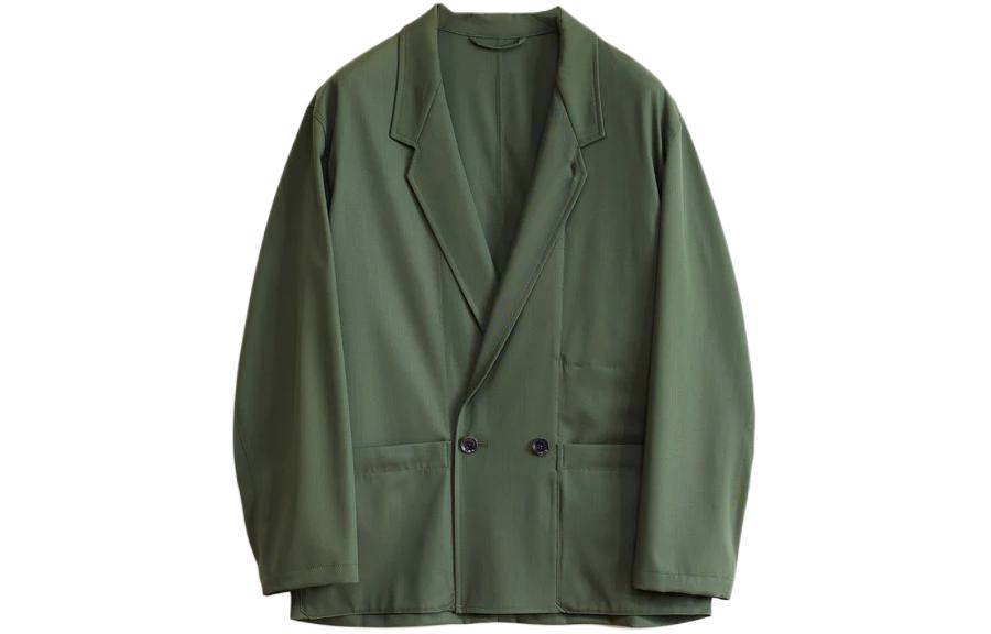 Lemaire Double Breasted Workwear Jacket Green Loose Long Sleeve Coat JA1042LF1210GR627