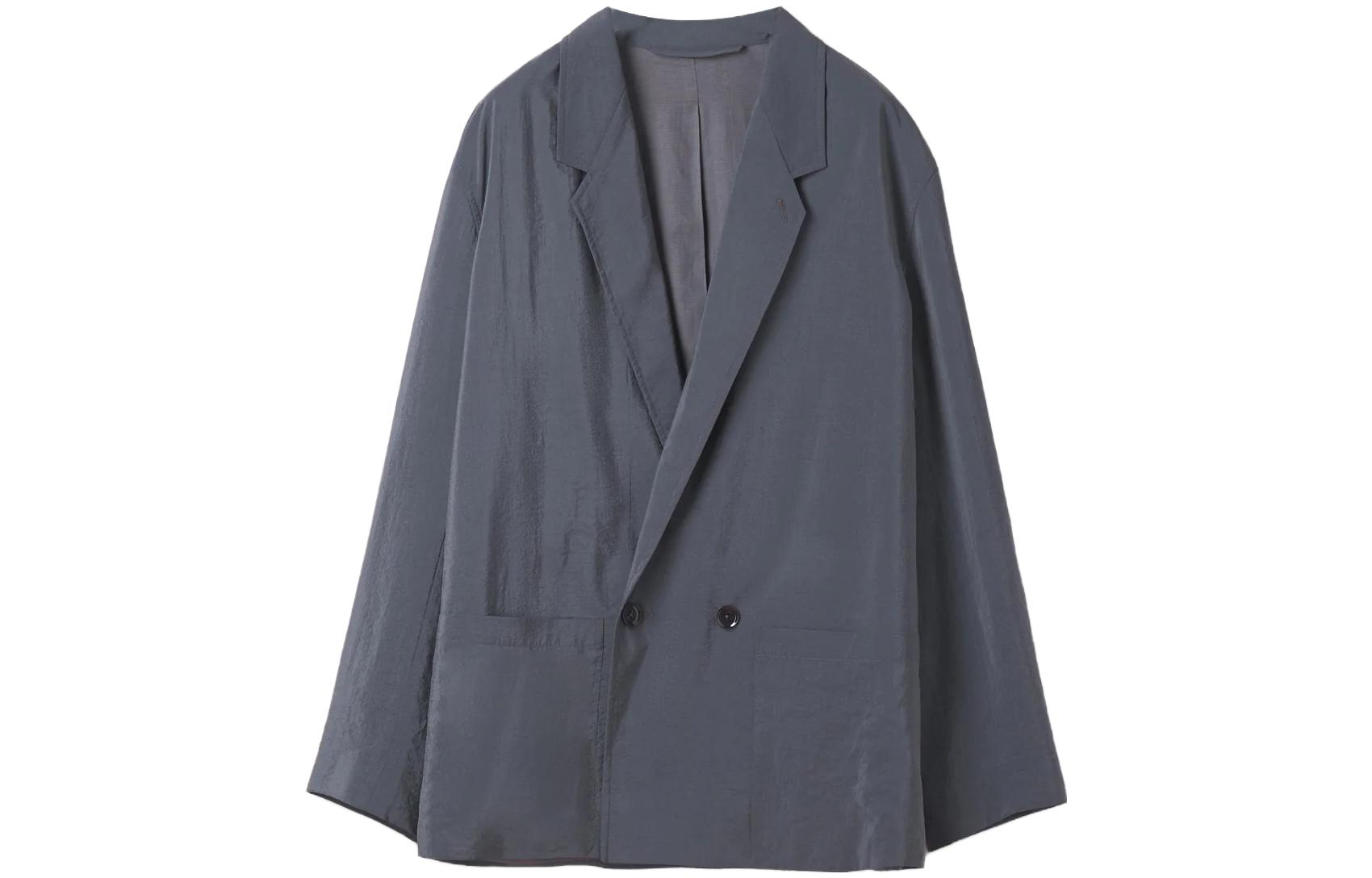 Lemaire FW23 Workwear Double Breasted Jacket Gray Casual Long Sleeve Blazer JA1012LF208BK991