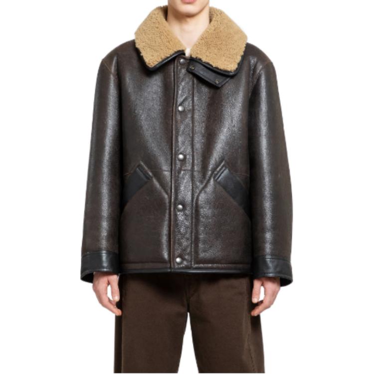 Shop Lemaire 舒適羊毛外套 寬鬆棕色拼接衣領夾克 CO1080LL0092-BR495