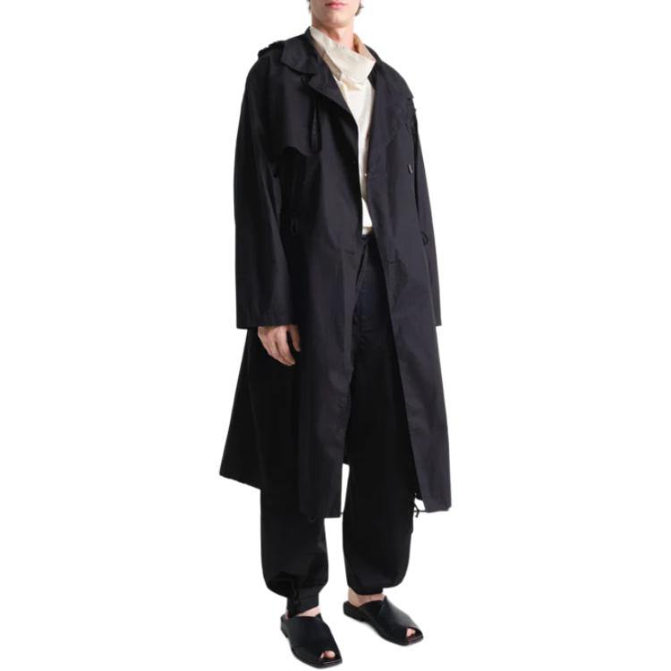 Lemaire Solid Black Double-Breasted Long Trench Coat Unisex. CO1096-LF1371-BK999