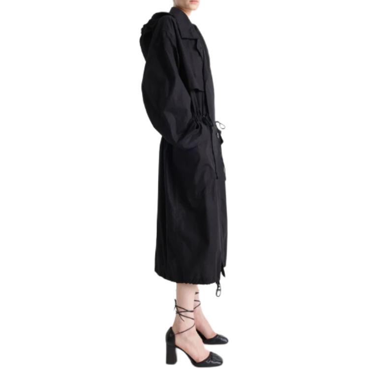 Lookbook Lemaire Kot Trench Panjang Hitam Solid Double-Breasted Unisex. CO1096-LF1371-BK999