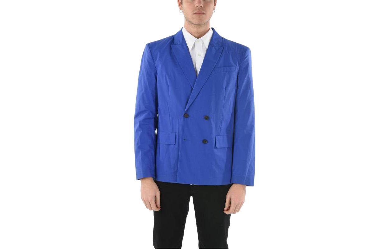 Lemaire Solid Color Cuban Collar Button-Up Jacket Blue Long Sleeve CMEN003S20FAB0014510