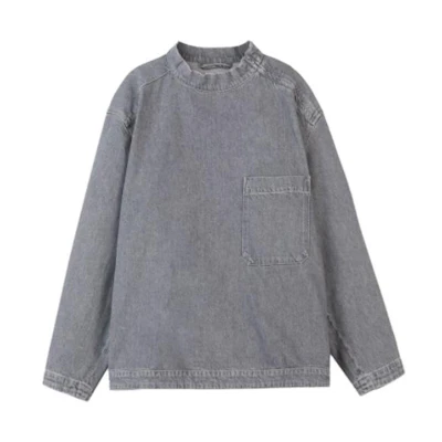 Lemaire Solid Color Denim Sweatshirt with Chest Pocket - Gray TO134-LD074-953