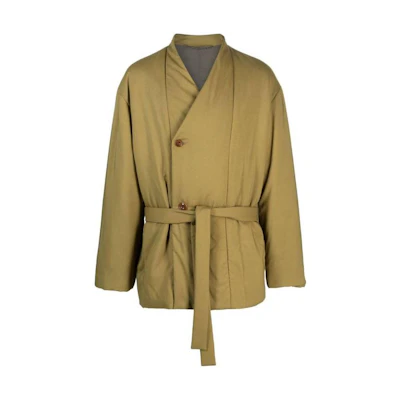Lemaire Solid V-Neck Loose Fit Button-Up Jacket Yellow-Green OW1021LF1120690