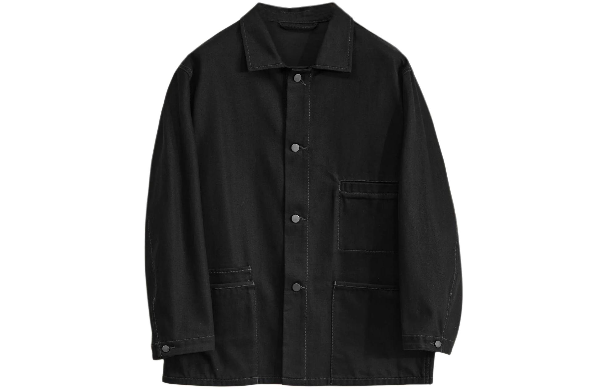 Lemaire SS24 Unisex Solid Black Casual Collared Jacket OW1069LD1000BK999