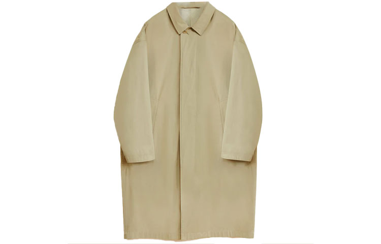 Lemaire Unisex Long-Sleeve Mid-Length Trench Coat in Khaki. CO1041LF1219-BG234