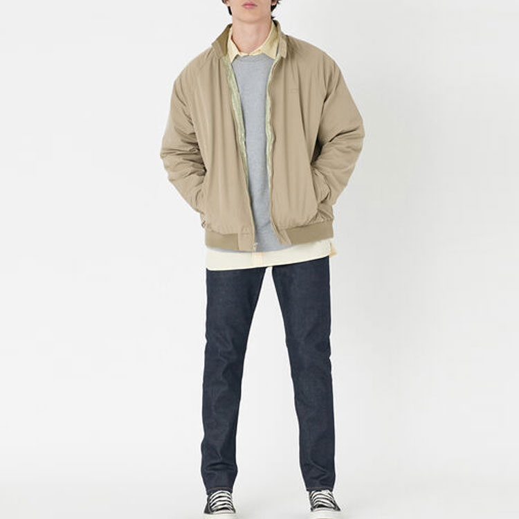 Sizing Levi's Beige Solid Zip-Up Stand Collar Long Sleeve Jacket A7235-0001