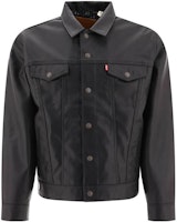 Levi's Black Glossy Leather Jacket with Buttoned Collar A5019-0000 Levi's Black Glossy Leather Jacket with Buttoned Collar A5019-0000