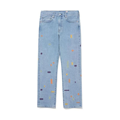 Levi's Blue Mid-Rise Straight Jeans with Colorful Embroidery A5878-0003