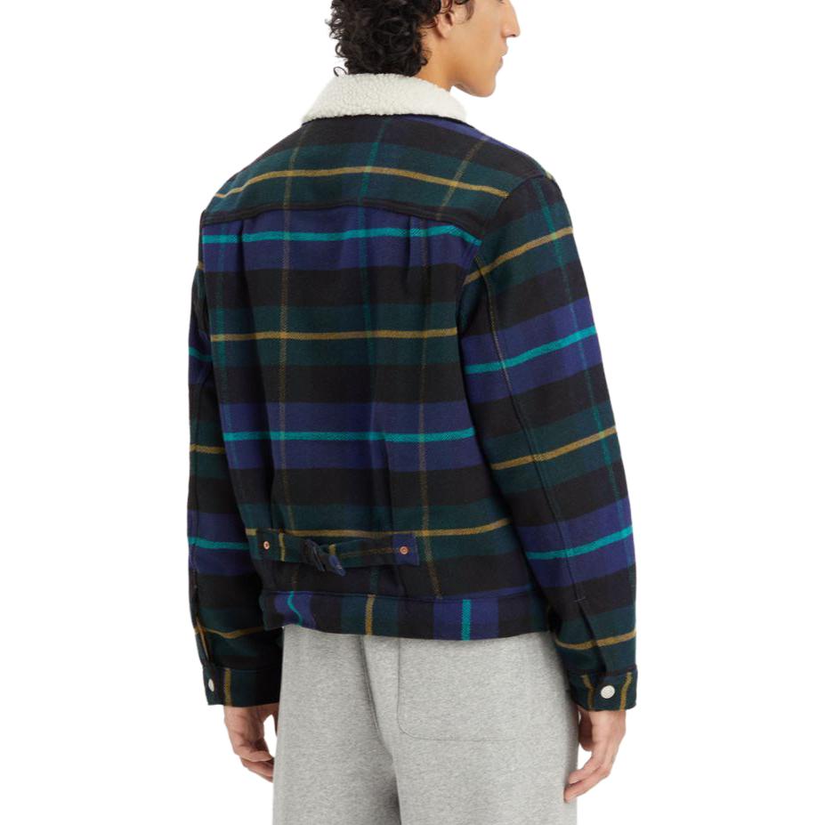 Shop Levi's Blue Plaid British Style Sherpa Jacket A4882-0005