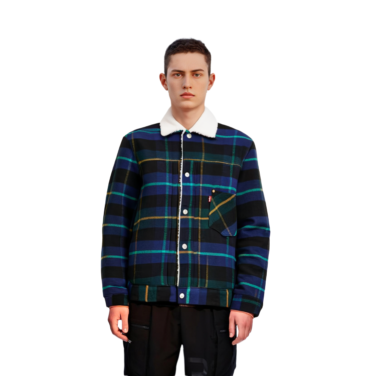 Purchase Levi's Blue Plaid British Style Sherpa Jacket A4882-0005