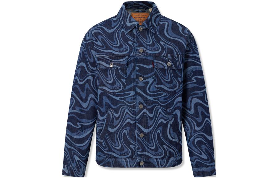 Levi's Blue Solid Button-Up Long-Sleeve Casual Jacket with Pocket A6810-0001