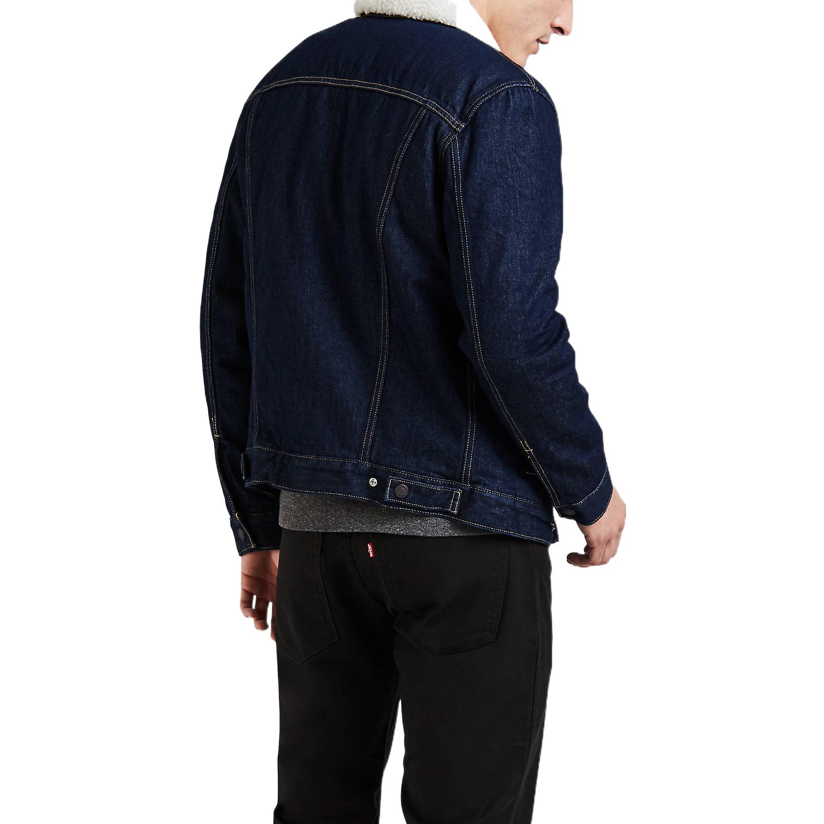 Shop Levi's Denim Long Sleeve Jacket Solid Color Single-Breasted - Dark Blue 16365-0084
