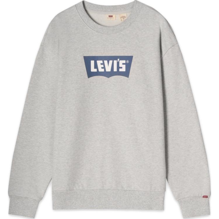 Levi's FW24 Denim Ronin Logo Crewneck Loose Fit Sweatshirt Gray Mens. 0018N-0001