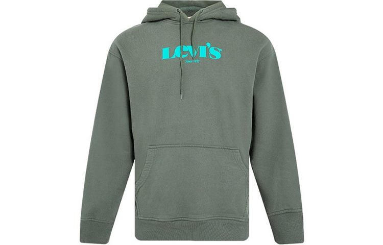 Levi's Letter Logo Printed Drawstring Long Sleeve Hoodie Green (). 38479-0065