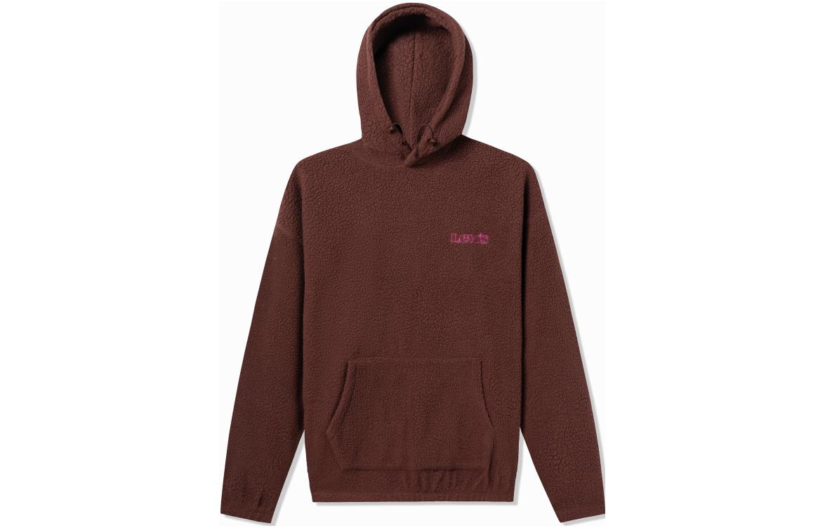 Levi's Letter Print Drawstring Hoodie Pullover Unisex Brown. A1034-0001