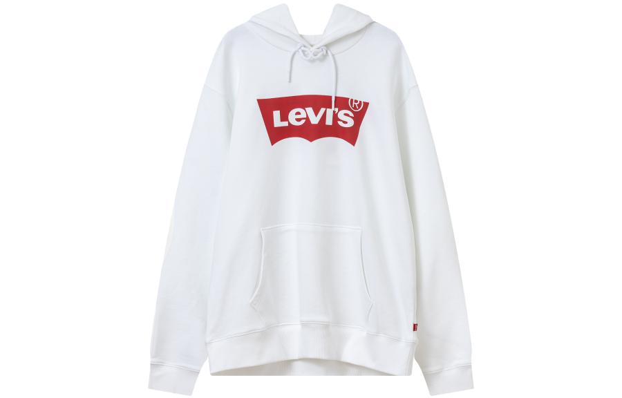 Levi's Letter Print Drawstring Pullover Hoodie White A4958-0001