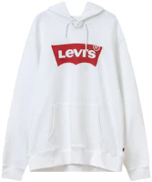 Levi's Letter Print Drawstring Pullover Hoodie White A4958-0001 Levi's Letter Print Drawstring Pullover Hoodie White A4958-0001