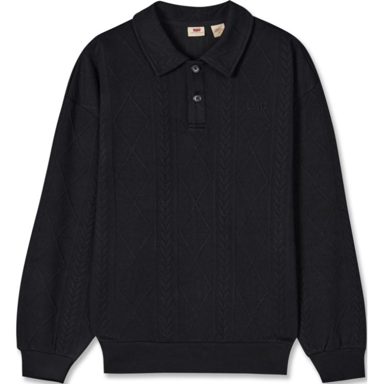 Levi's Logo Embroidered Knit Pattern Loose Fit Long Sleeve Sweatshirt Black . 002HF-0001