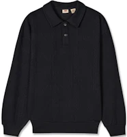 Levi's Logo Embroidered Knit Pattern Loose Fit Long Sleeve Sweatshirt Black . 002HF-0001 Levi's Logo Embroidered Knit Pattern Loose Fit Long Sleeve Sweatshirt Black . 002HF-0001